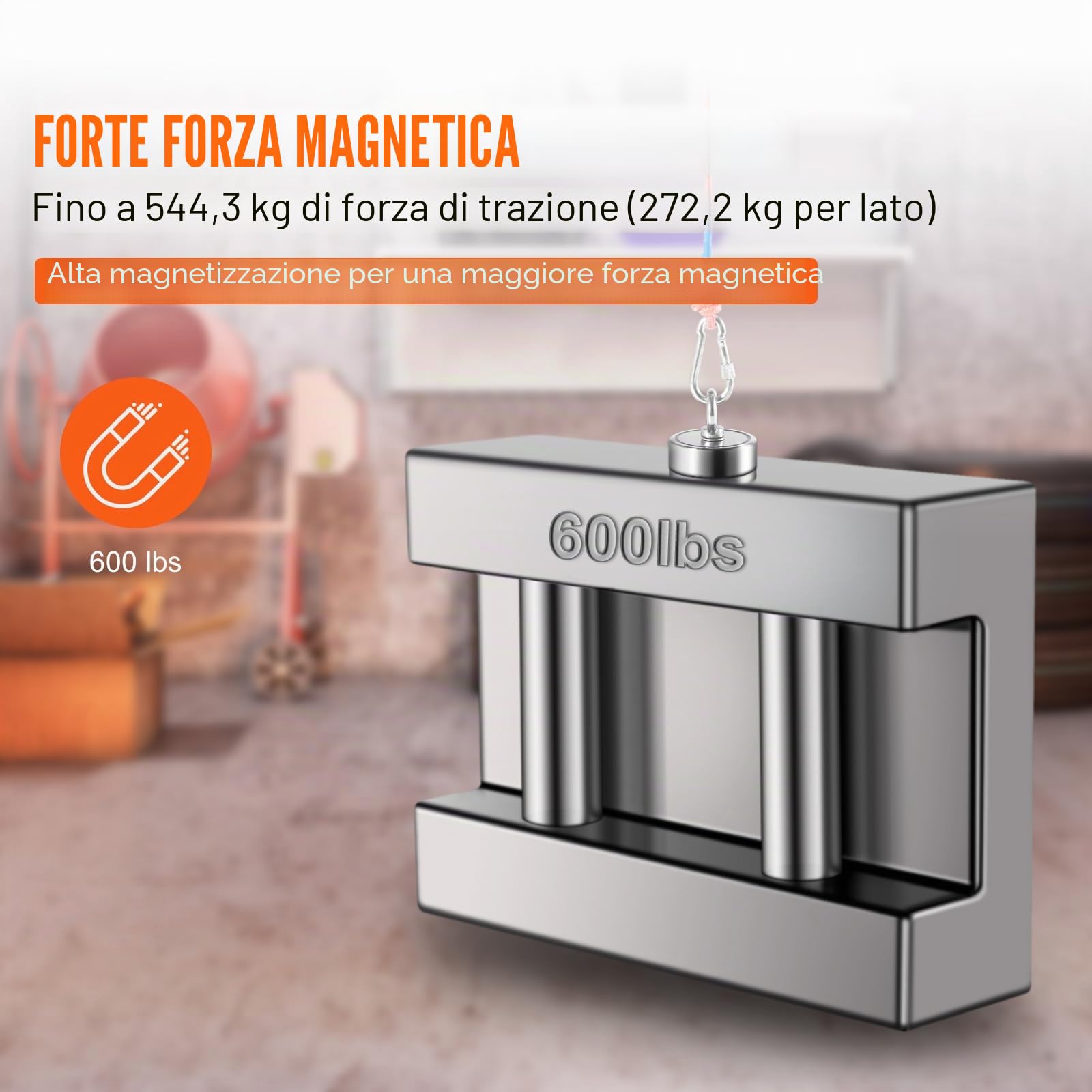 VEVOR Kit da Pesca con Magnete Bifacciale Capacità Carico max. 272x2kg in Totale, Kit da Pesca con Magnete al Neodimio con Corda, Kit di Magnete a Doppia Faccia per Pesca Caccia al Tesoro Sott'Acqua
