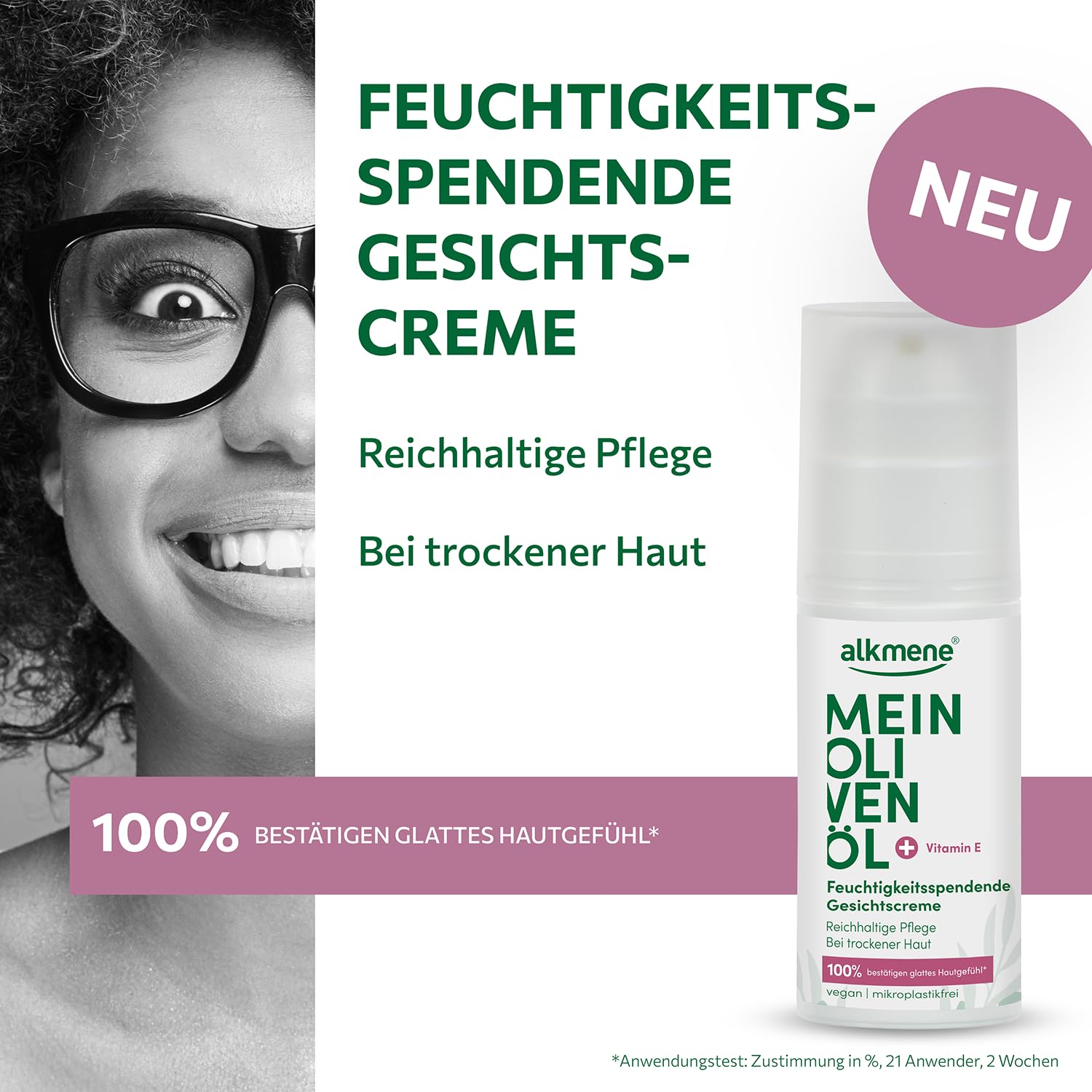 alkmene Gesichtscreme trockene Haut - 100% bestätigen glattes Hautgefühl | 6x 50 ml Feuchtigkeitscreme Gesicht vegan mit Olivenöl - Trockene Haut Gesicht - Moisturizer face - Gesichtscreme Damen