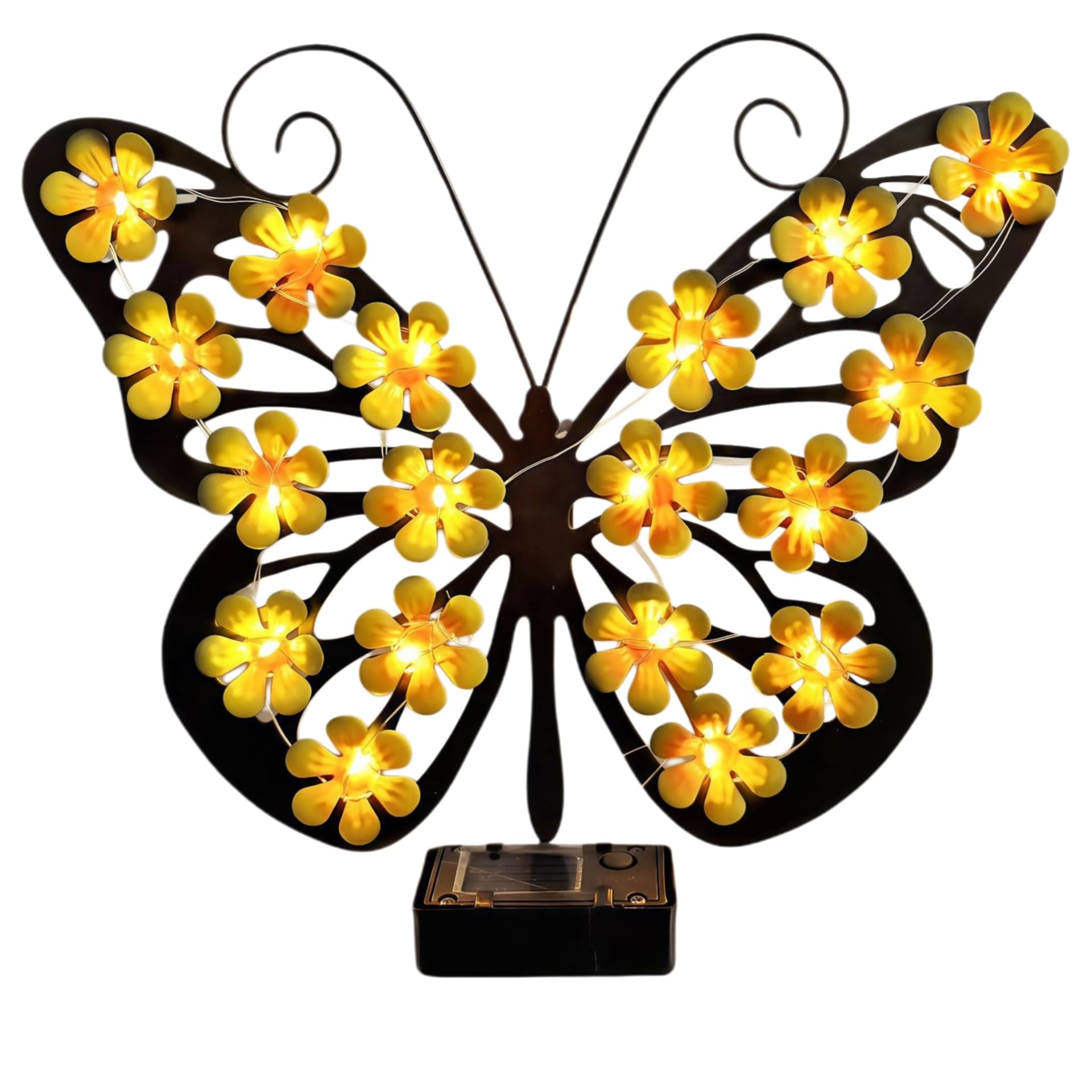 SJPMHYQ Solar Bee Metal Wall Art Light Waterproof LED Flower Lamp Outdoor Hanging Sculpture Decor for Garden Patio Yard Fence(Butterfly(Yellow))