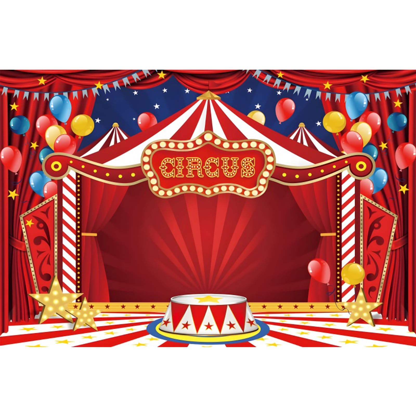 Circus Theme Backdrop 5x3ft Red White Striped Tent Night Star Balloons Stage Red Curtain Photography Background Kids Birthday Baby Shower Carnival Night Party Banner Clown Portrait Prop