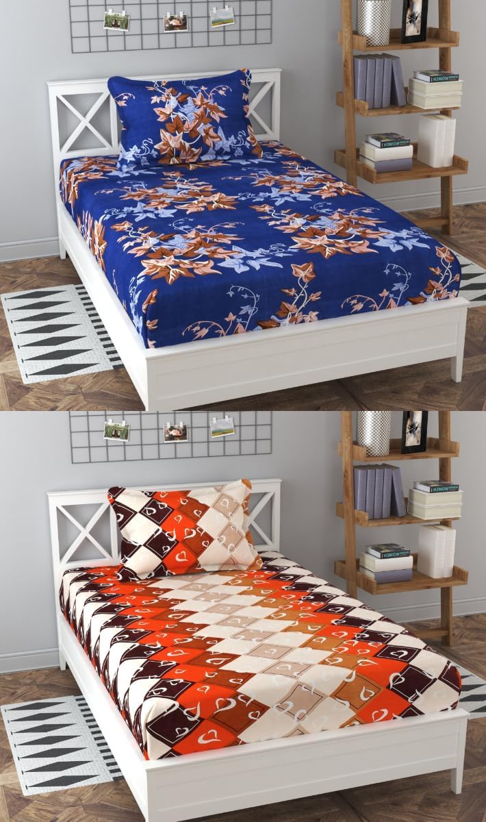 - ELSTONE Home Prime Collection 180Tc 2 Single Bedsheets with 2 Free Pillow Covers |Soft-Touch Skin Friendly Cotton-Blend 228X152 Cm for Bed Design, Floral (ISH29)