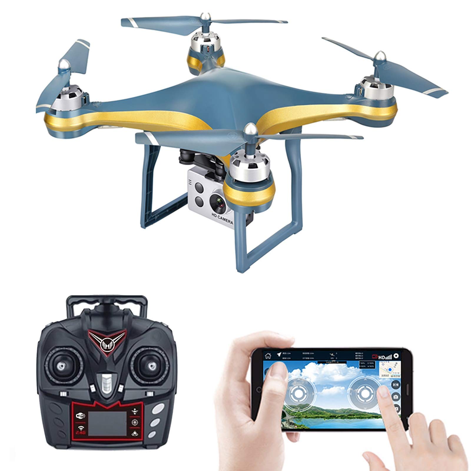 Dron GPS z szerokokątnym kątem 1080p, 170°, 90°, kamera HD, FPV WiFi Live-Video UAV, sekwencja Mir, wysoka jakość, 360° Surround, podwójna bateria (kolor: złoty)