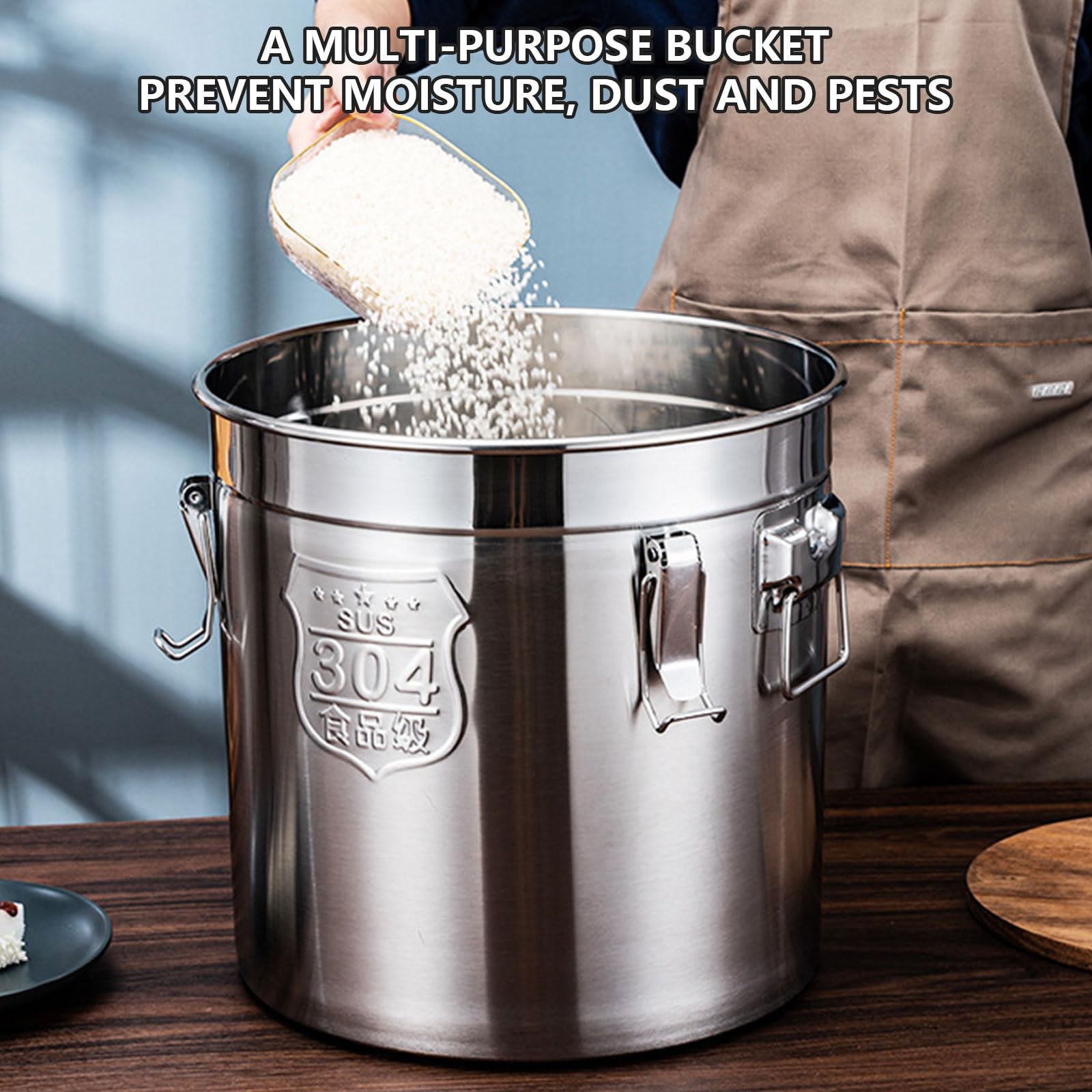 Pratico secchio da cucina sigillato in acciaio antiruggine con coperchio rimovibile facile da pulire contenitore per conservare alimenti per caffè, farina di riso