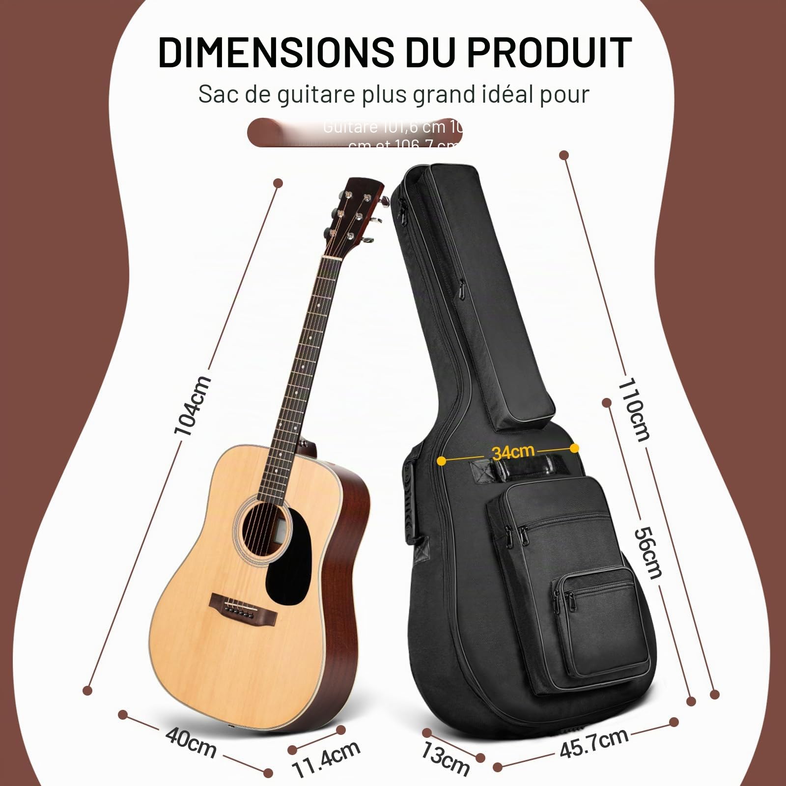 CAHAYA Housse de Guitare - 6 Poches Avant étanches - avec Poche pour pupitre de Musique - Rembourrage de 8 mm