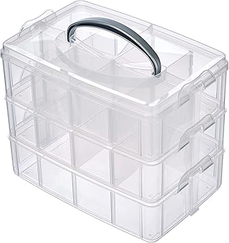 Rayher storage box with carrying handle storage box with 17 compartments 23.1 x 15.6 x 18.5cm transparent