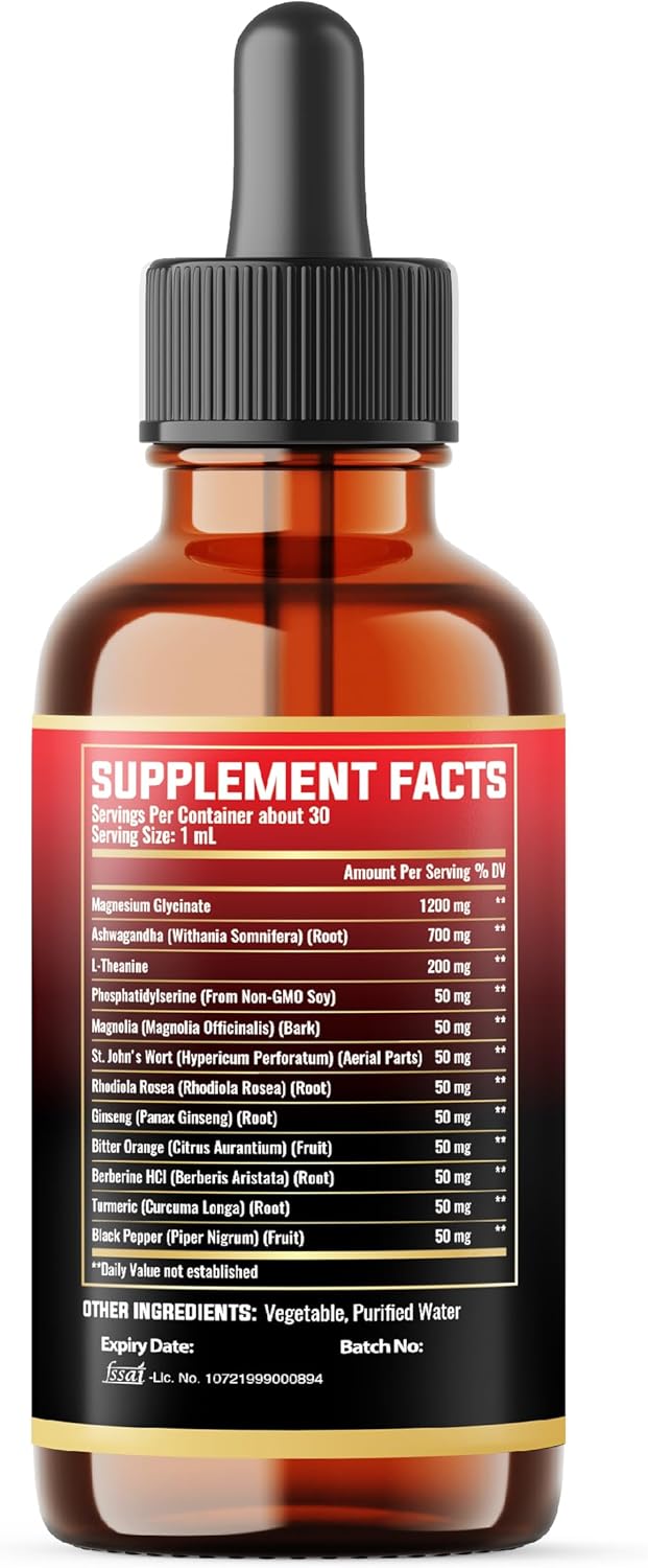 Cortisol Supplement for Women and Men - 12in1 Cortisol Detox Manager Reducer with Magnesium, Ashwagandha, L-Theanine, Phosphatidylserine - Hormone Balanced Liquid Drops - 1FL Oz - Image 11