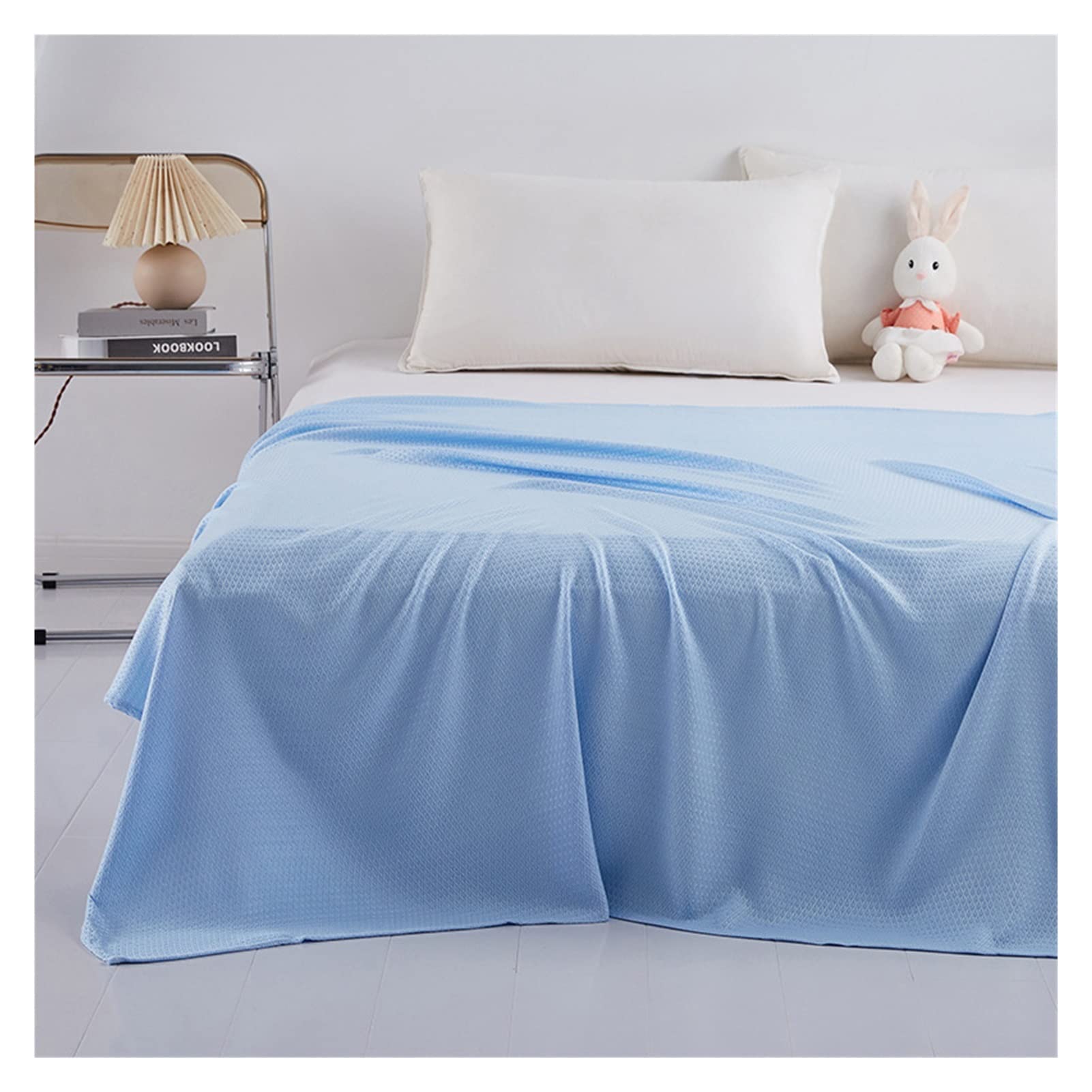 Ice Silk Bed Sheet, Cooling Ice Silk Fitted Sheet Multicolor Multiple Sizes(Blue,200x230cm(78x90inch))