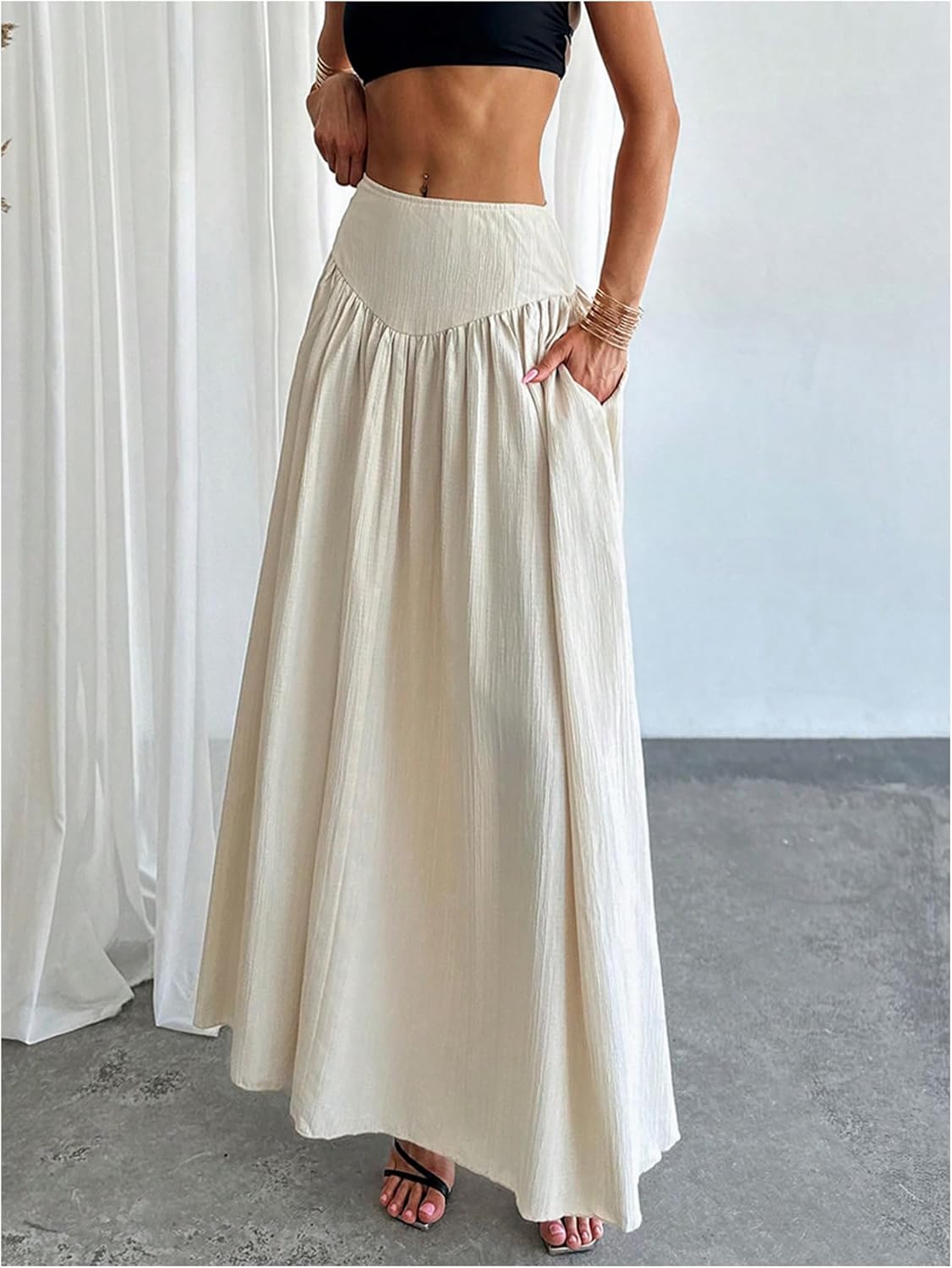 Milumia Women's Pleated Flowy Long Skirts High Waist Maxi Skirt with Pocket - Image 3