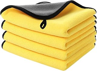 5 Pack Microfiber Car Towels Double-Sided Thickened High GSM, Highly Absorbent, Soft Microfiber Towel, Lint Free Velvet Cleaning Cloths for Car Wash, Drying (Yellow, 30cmx30cm)
