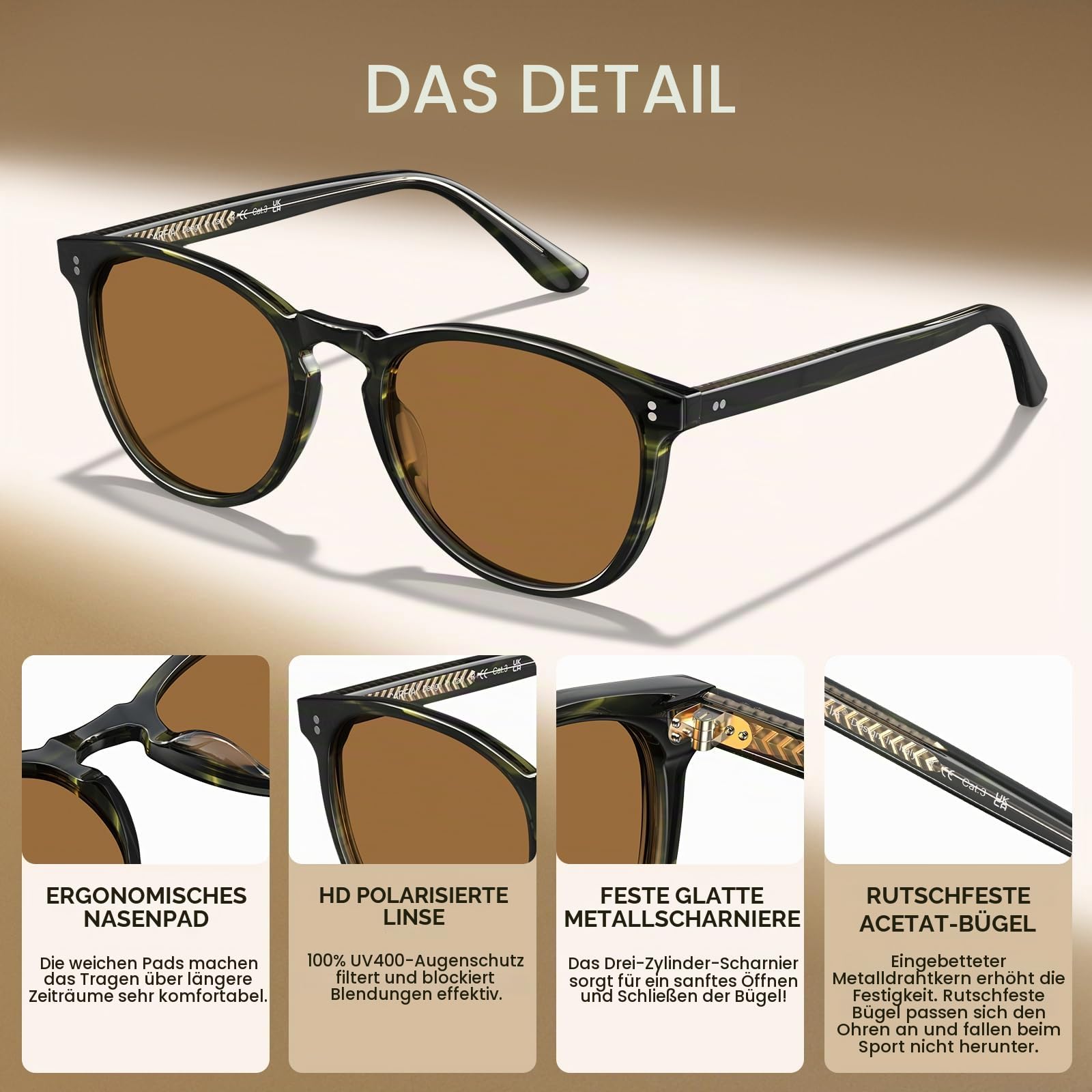 CARFIA Schicke Polarisierte Sonnenbrille für Herren Damen UV Schutz
