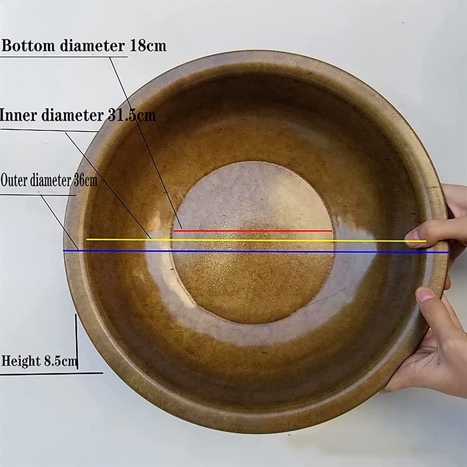 Produits ménagers Bol en cuivre épais Bol à mélanger Lavabo Fait à la Main Bassin en cuivre Pur Accueil Bain de Pieds, Bassin pour Le Visage et Les Pieds (Taille : 36 cm)