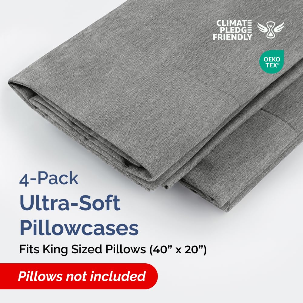 Juego de 4 fundas de almohada tamaño King, fundas de almohada ultrasuaves de calidad de hotel, cómodas, acogedoras y sin arrugas, resistentes al encogimiento y a la decoloración, protectores de
