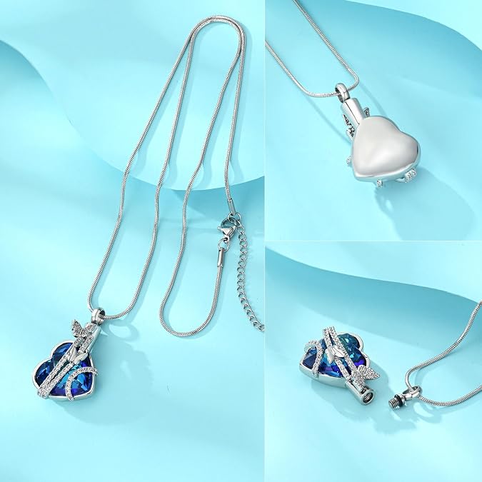 Hearbeingt Butterfly Heart Urn Necklaces Cremation Jewelry for Ashes