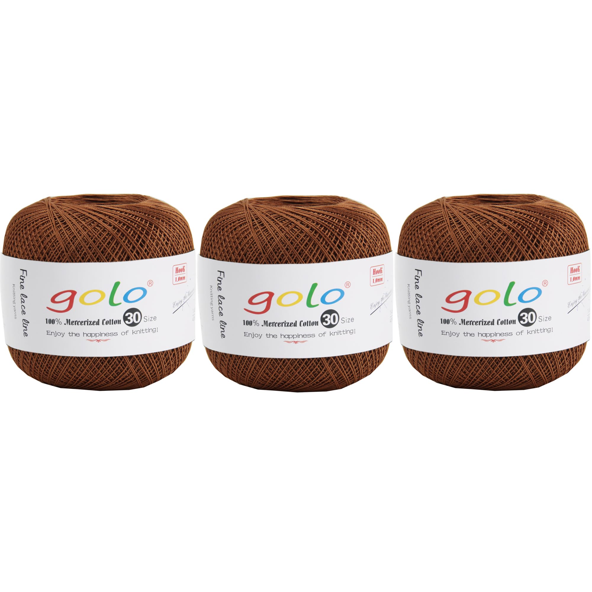 golo 3 Balls Crochet Thread Size 30 Yarn for Hand Knitting 209, 000-209 Brown