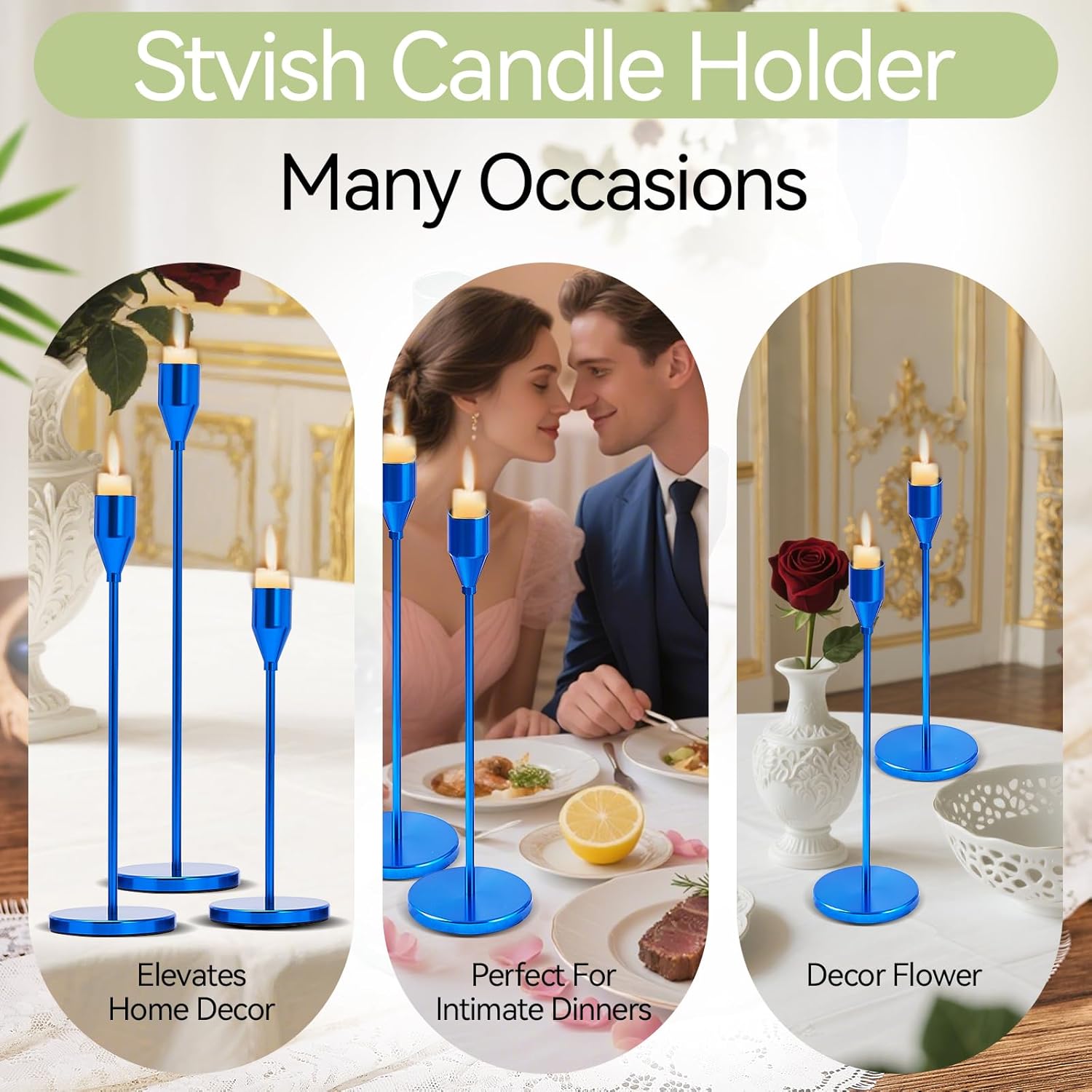 Candlestick Cone Candlestick, Aviation Aluminum Anodized, Retro Modern Decorative Centerpiece for Dining Table Decoration, Wedding Home Gifts, Parties (6, C-Blue)