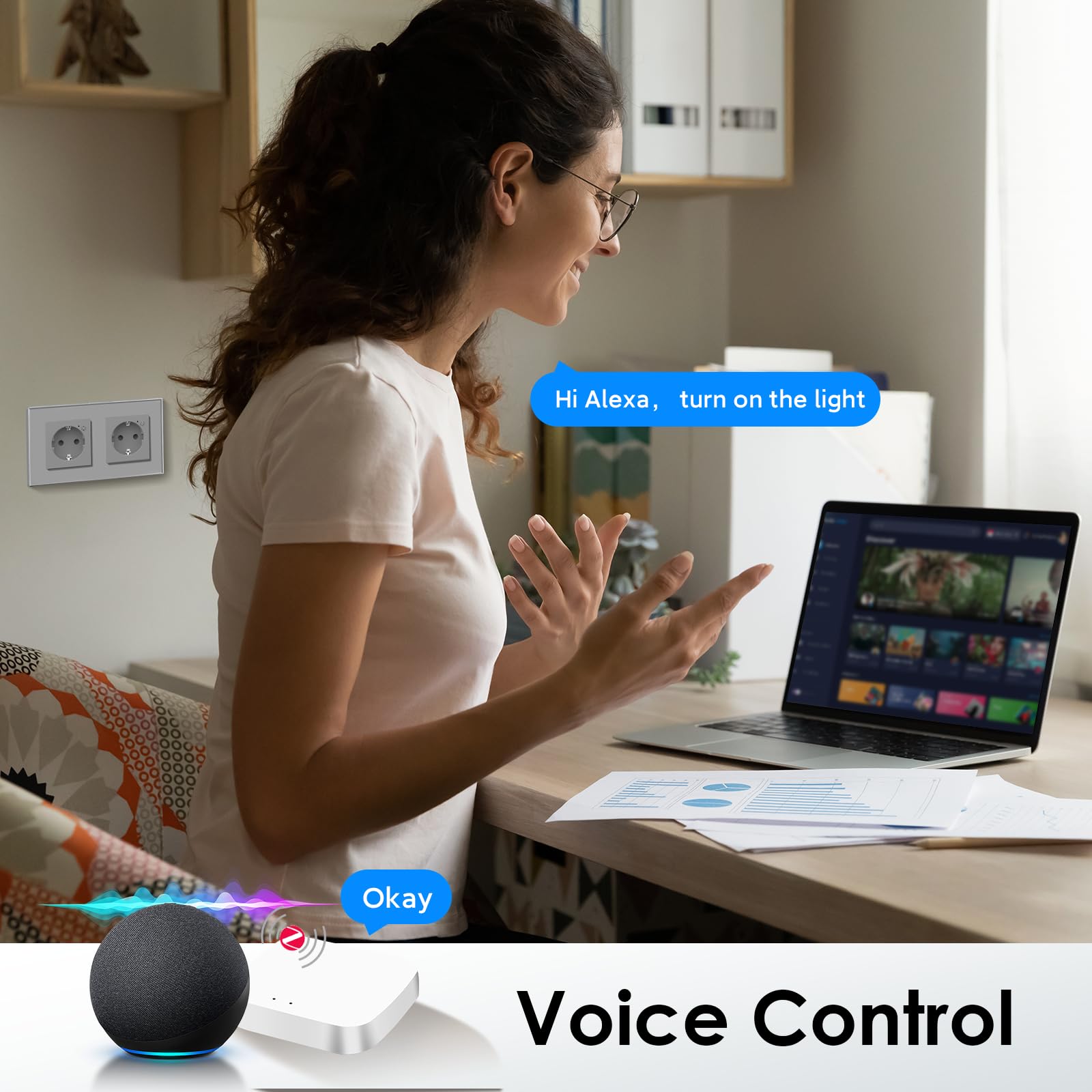 BSEED Gniazdko Smart ZigBee, miernik kosztów energii, gniazdko Alexa ZigBee z pomiarem zużycia, 2-krotne gniazdko współpracuje z Amazon Alexa i Google Home, szare (wymagany hub ZigBee)