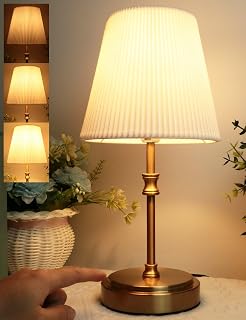HSLighting Lámparas De Mesita De Noche, 31cm Táctil Regulable Sobremesa Regulable Pantalla De Tela Por Tacto 3 Niveles De Brillo Lámparas Ajustable Minimalista Para Lectura Salón Dormitorio, Retro