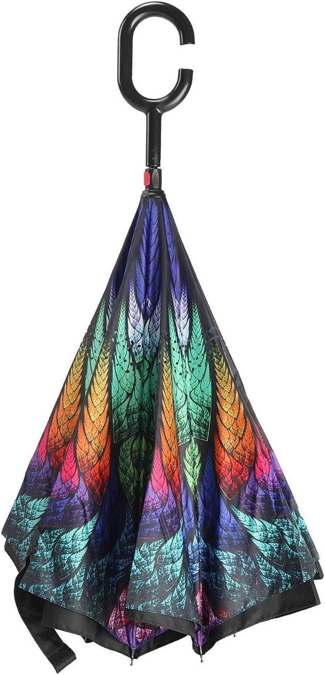 Z ZAMEKA Double Layer Inverted Umbrellas Reverse Folding Umbrella Windproof UV Protection Big Straight Umbrella Inside Out Upside Down for Car Rain Outdoor With C-Shaped Handle