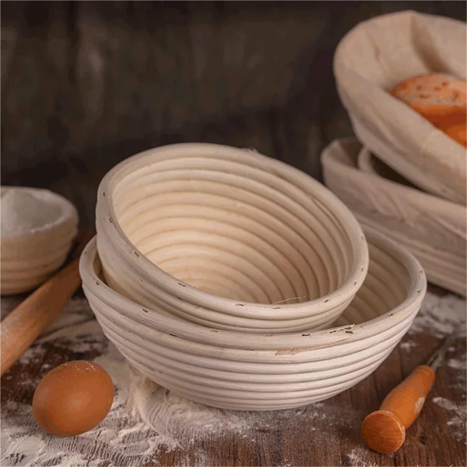 Cesta de fermentación mimbre for pan ovalada/redonda, cuenco hecho a mano for hornear, juego herramientas for, herramienta cocina for panaderos caseros Para Pan(Round-18x9cm)