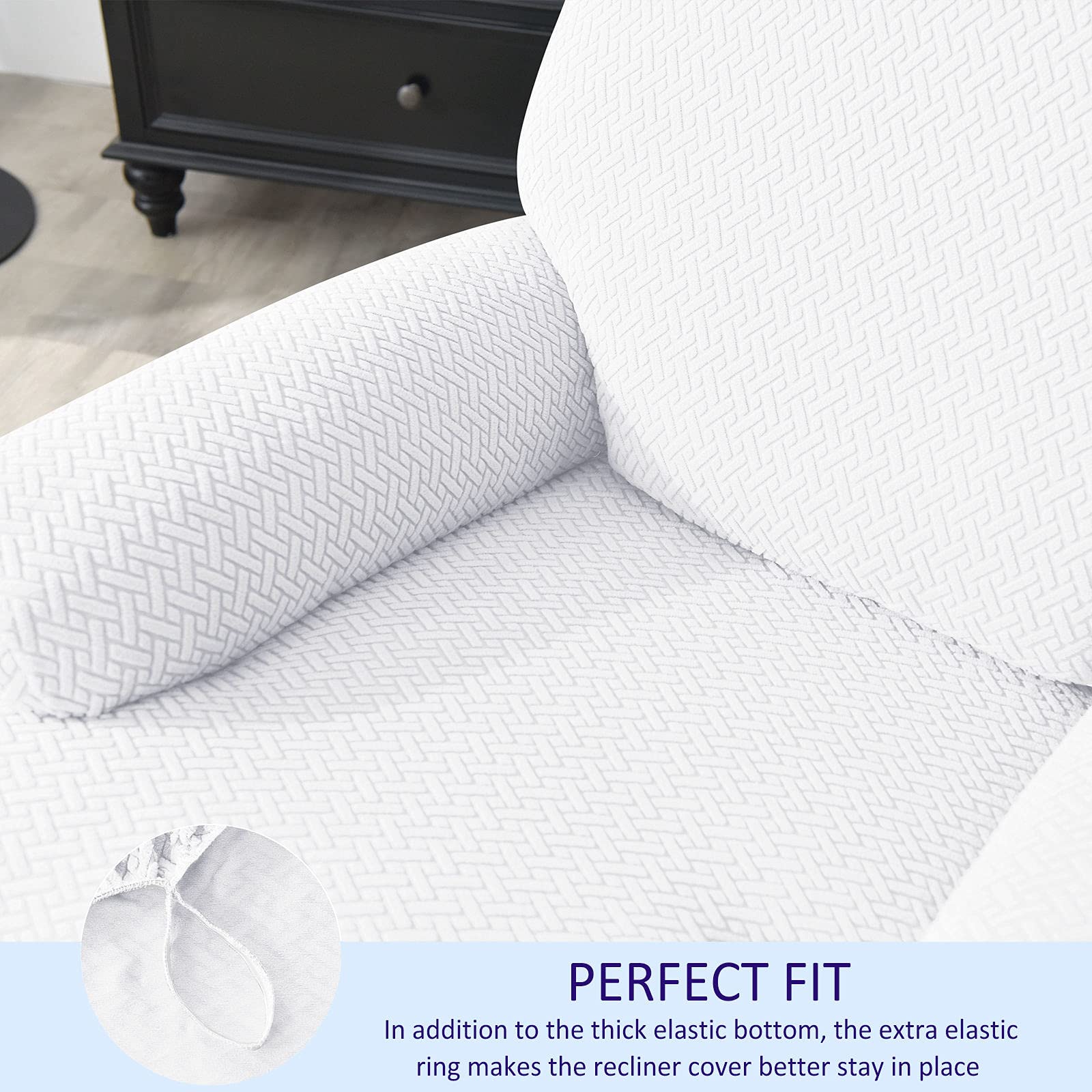 Copripoltrona Elastico copripoltronare Jacquard 4 Pezzi Reclinabile Antiscivolo relax Rimovibili E Lavabili per Soggiorno-Bianca-1 Posto