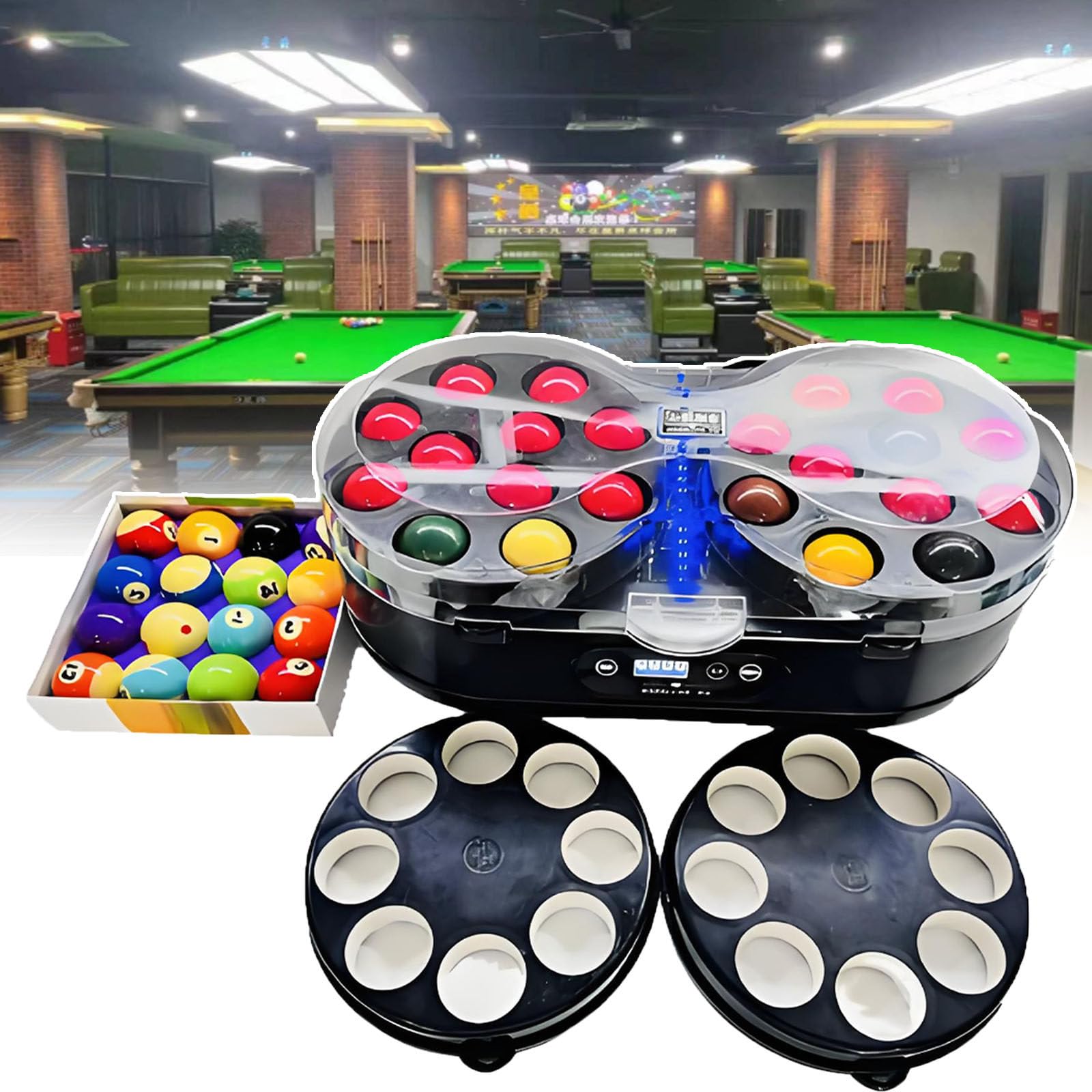 BOOZXCV New Pool Ball Polishing & Cleaning Machine,Professional Billiard Ball Cleaner Machine For Club/Home With Dual-Disc Cleaning 16/22 Balls,For 16/22 & British Billiard/Snooker (Black)