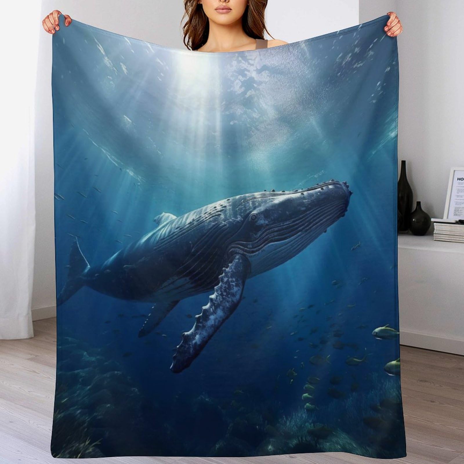 Couverture chaude en flanelle motif baleine 130x180 cm pour vos soirées cocooning au lit