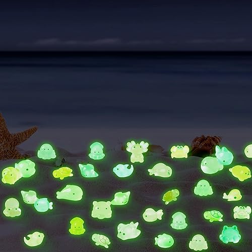 Miniatura 6 de Tazimi 66 figuras de resina de animales marinos que brillan en la oscuridad, figuras en miniatura para acuario para jardín, casa de muñecas,