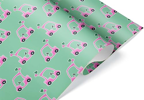 Bonito papel de regalo para carrito de golf rosa, papel de regalo grueso para el día de la madre, pelota de golf, temática de golf, decoración de