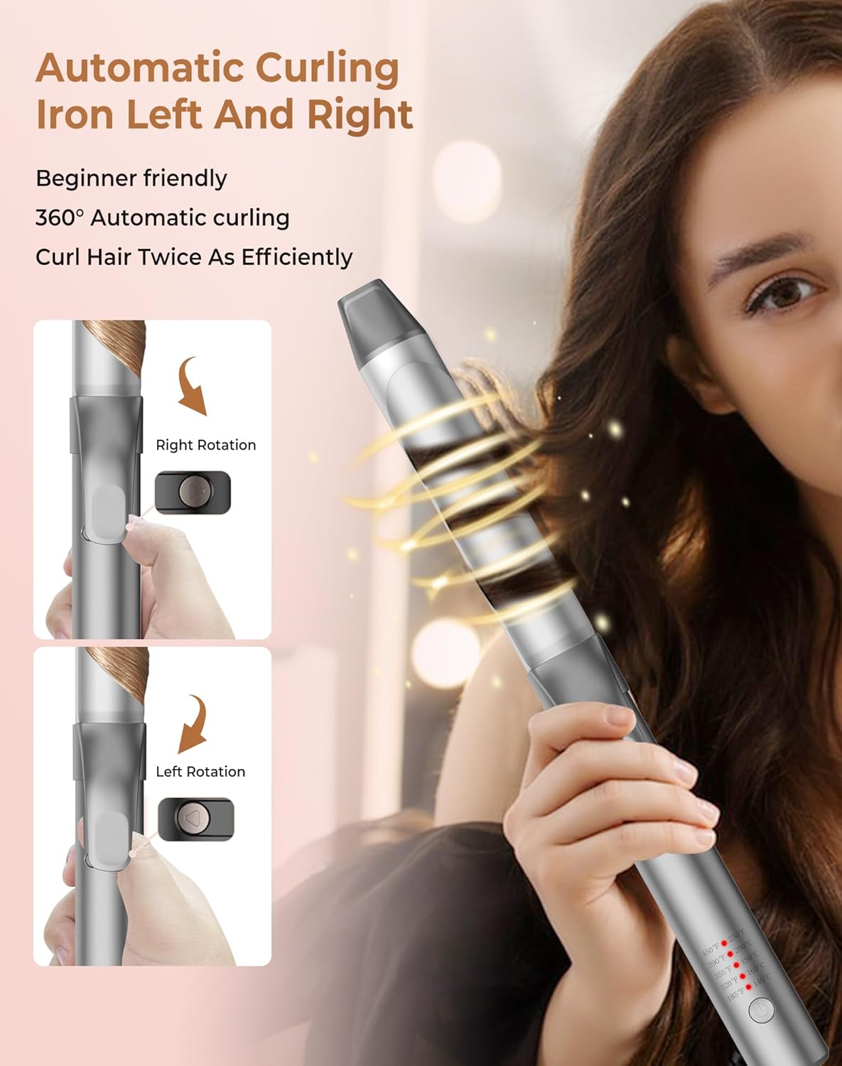 Ukliss Rotating Curling Iron, Hair Curler Automatic Rotating, 30s Rapid Heating Automatic Curling Iron, Dual Voltage 110-240V, Time Saving Self Curling Hair Curler for Short Long Hair