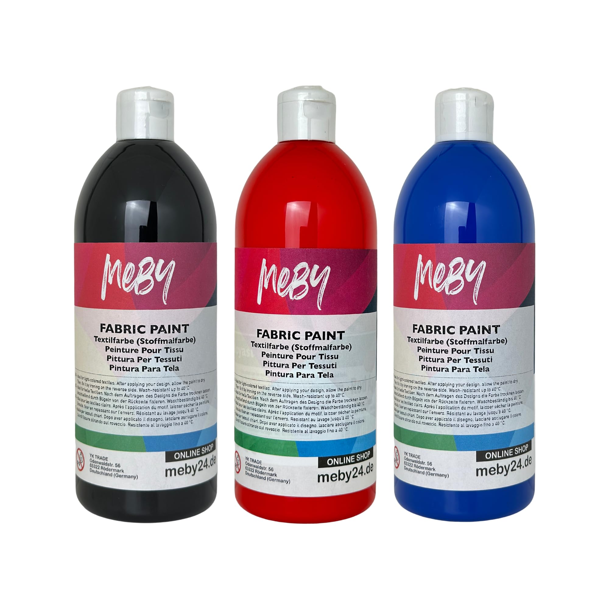 Stoffmalfarben-Set (6 Farben x 500 ml) – Textilfarbe für helle Stoffe, waschbeständig & bügel-fixierbar (6-Farben-Set)