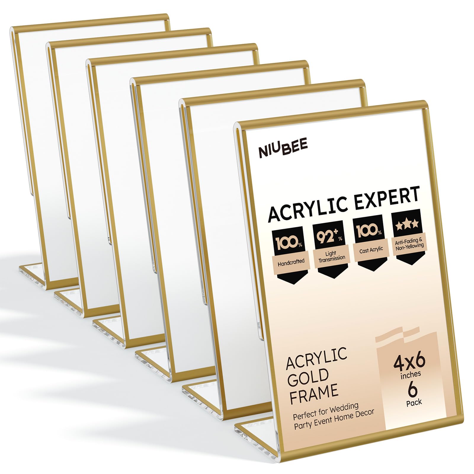 Snapklik.com : 4 X 6 Gold Frames, 6 Pack Acrylic Slanted Back Gold ...