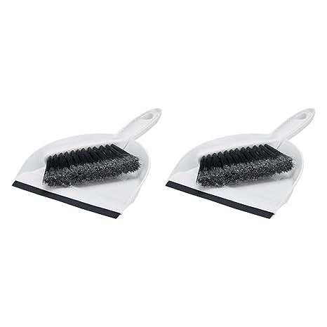 Amazon Basics Small Portable Mini Dustpan and Brush Set for Indoor Outdoor Floor Cleaning, Gray, Pack of 2