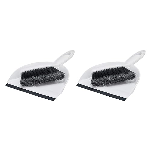Amazon Basics Small Portable Mini Dustpan and Brush Set for Indoor Outdoor Floor Cleaning, Gray, Pack of 2