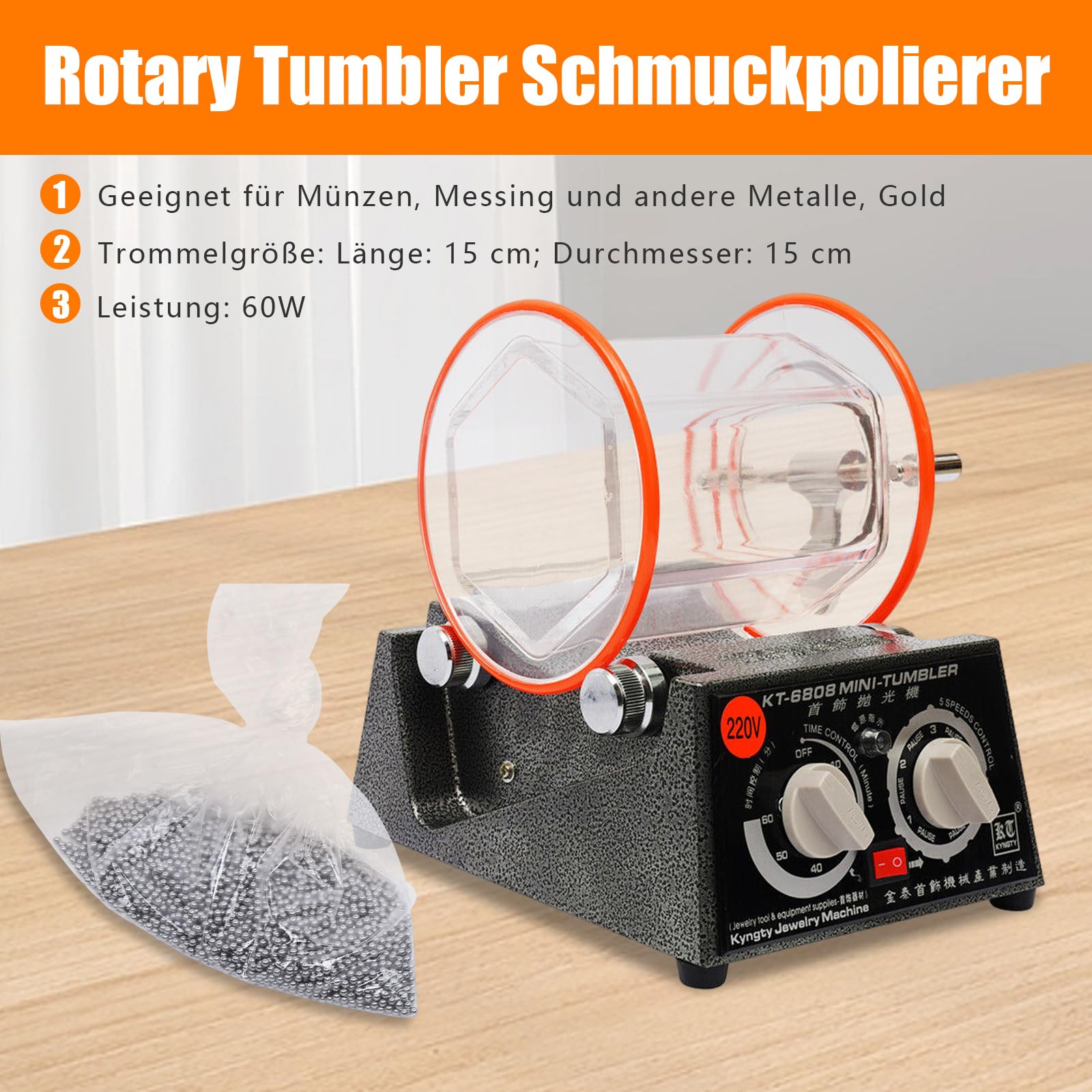 3Kg 220V Elektrische Rotationspolierer, Rotary Tumbler Schmuck Polierer, Schmuck Polieren Trommel Kugelmühle Gerät, Kugelmühle Trommel Polierer 5 Geschwindigkeiten mit Timer Polisher