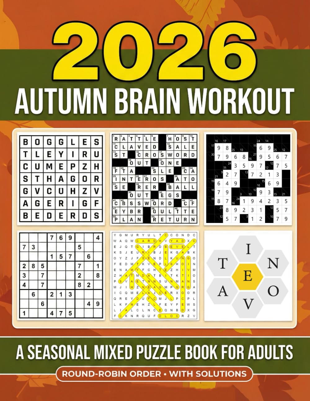 Autumn Brain Workout: A Seasonal Mixed Puzzle Book for Adults