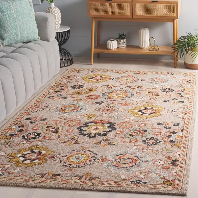 Image of Handmade Premium AFIFA Collection Woollen Rug Loop Pile Floral Hand Tufted Carpet for Living Room Bedroom Drawing Room Hall and Floor 3X5 Size