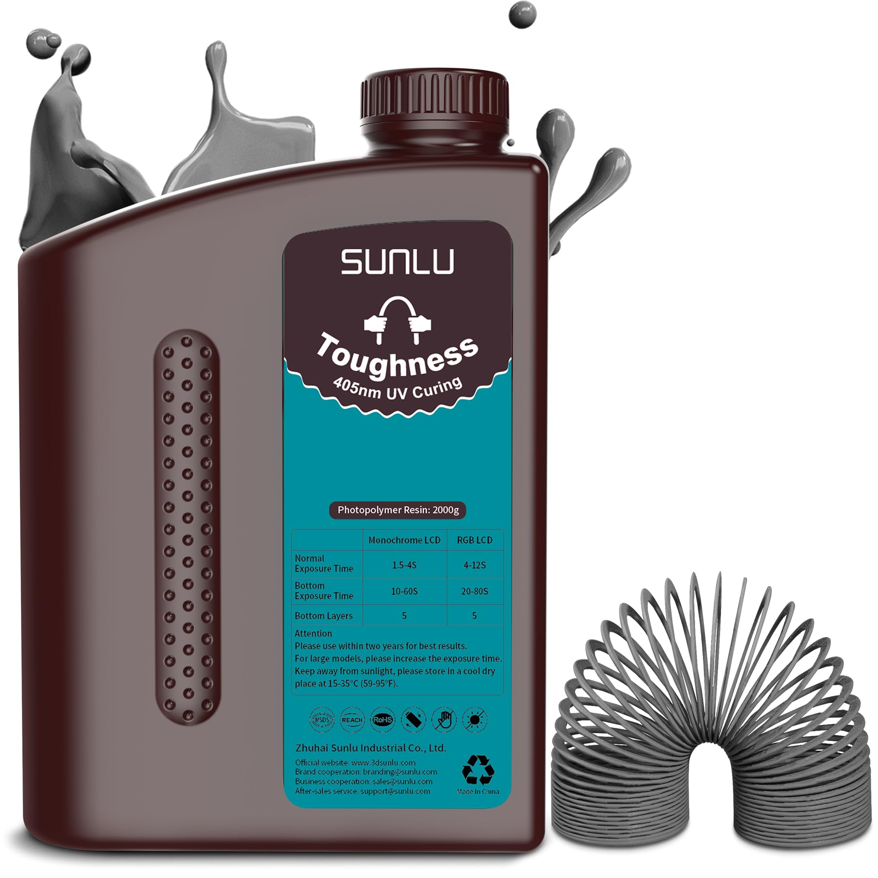 SUNLU Alta Tenacidad Resina para Impresora 3D 2KG, Resina de Fotopolímero de Impresión 3D Flexible y No-frágil, Resina UV de Curado Rápido de 405nm para Impresoras 3D LCD/DLP/SLA, 2000g Gris oscuro