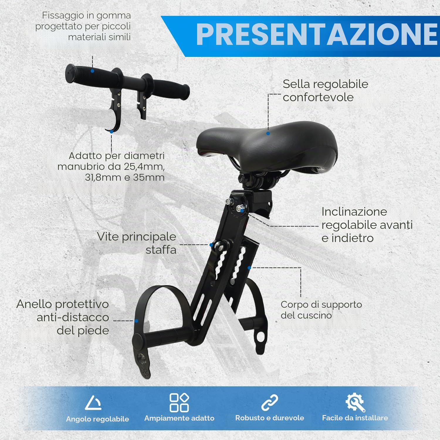 Seggiolino per Mountain Bike, Bambini Bici Seggiolino con Manubrio Seggiolino Bici Anteriore per Bambini, Compatibile con Tutte le MTB Adulti