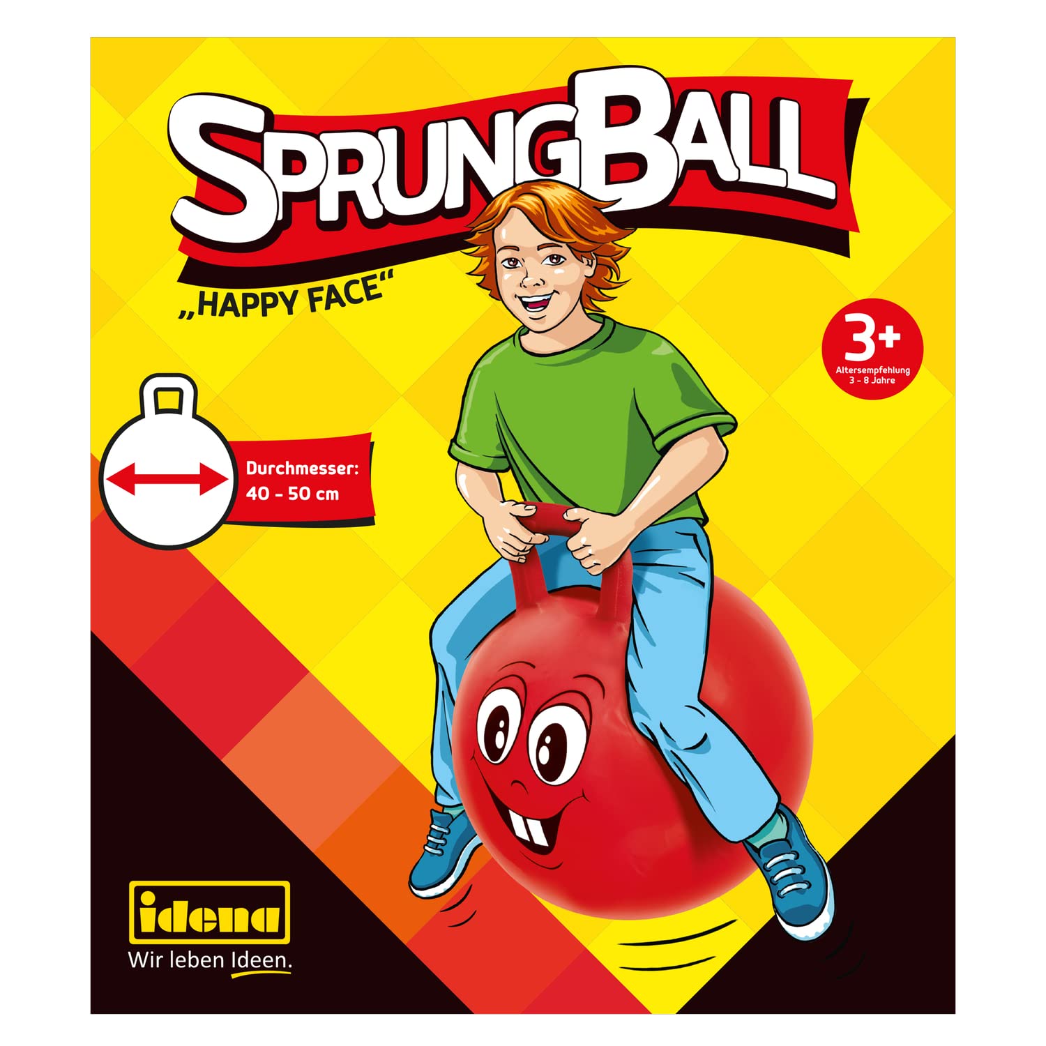 Idena 40093 – Sprung Ball Happy Face, 45 – 50 cm, Rosso