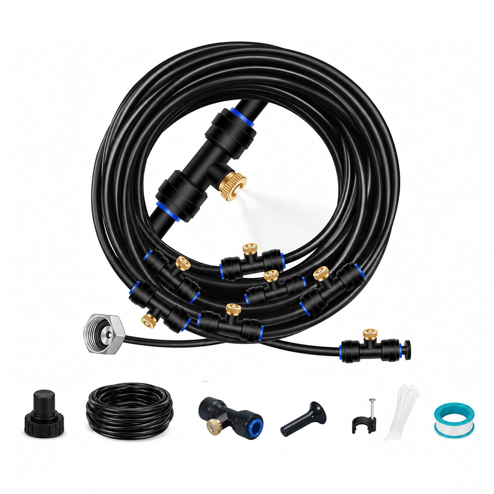 Brumisateur Terrasse Exterieur Kit D’Irrigation, Système De Brumisateur Extérieur, Système De Refroidissement Extérieur pour Jardin, Serre, Piscine, Parasols et Pergola (25m)