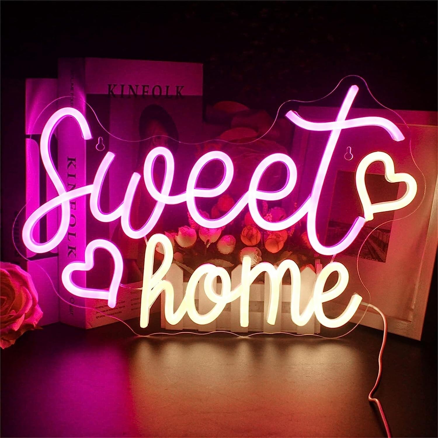EPANO neón personalizadas letreros Letrero luminoso con luces nocturnas alimentadas por USB for decoración del hogar con LED rosa, 40X26cm