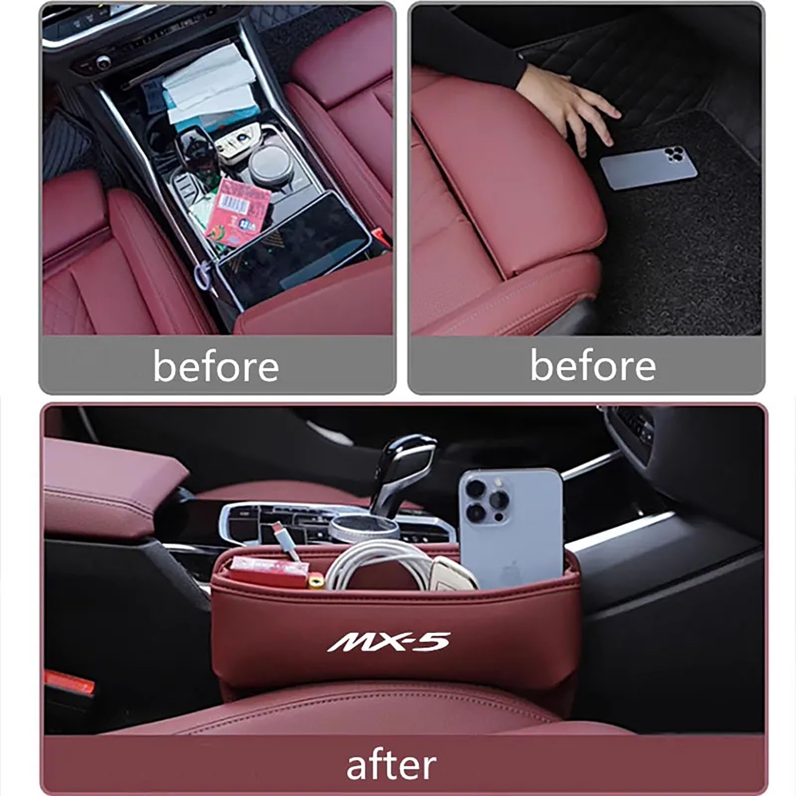 Norhogo Universal Car Gap Organizer - PU Leather Storage Pouch For Phone, Cards, Car Seat Gap Filler