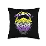 LGBT Genderqueer Non Binary Pride Angry Wolf Face Nonbinary Pride Non Binary Flag Throw Pillow, 16x16, Multicolor