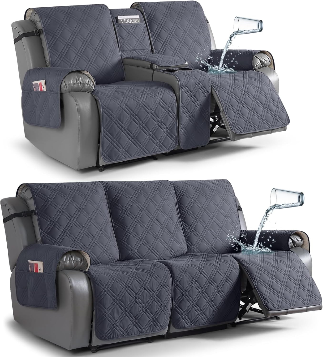 TAOCOCO Bundle Promotional Items, Waterproof Recliner Sofa Covers, Loveseat Cover with Console Cover Dark Grey