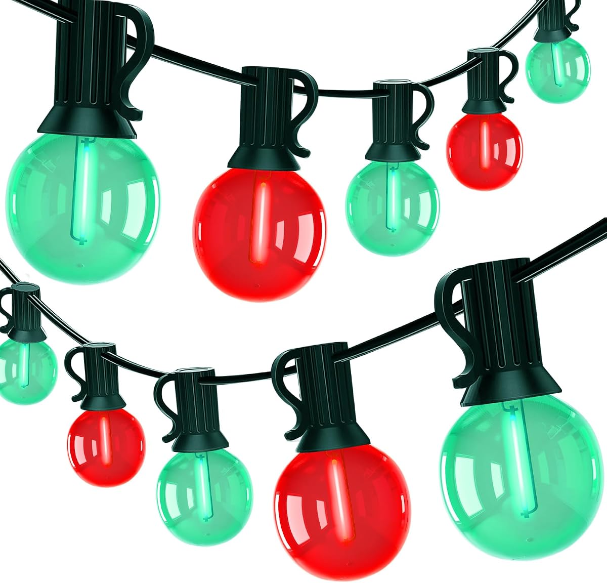 50Ft Red and Green Christmas Lights Outdoor, G40 Globe Patio String Lights with 27 LED Red and Green LED Bulbs(2 Spare), Vintage Outdoor String Lights for Outside Camping RV Canopy Porch Xmas Decor