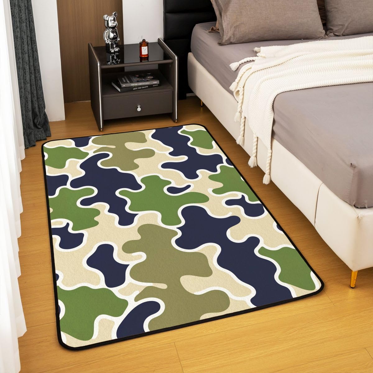 Tapis De Salon 150x200cm Camouflage Tapis Chambre Militaire Style Moderne Doux Lavable Camo Cabine Chasse Idéal pour Salon Et Chambre Vert Jaune Antidérapant