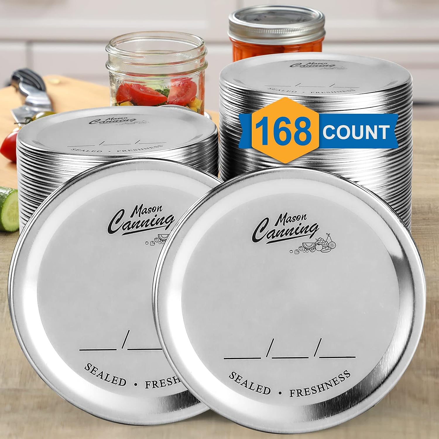 [ 168 Count, WIDE Mouth ] Canning Lids for Mason Jars - Split-Type Metal Lid for BALL KERR Jar - Airtight Sealed - Food Grade Material