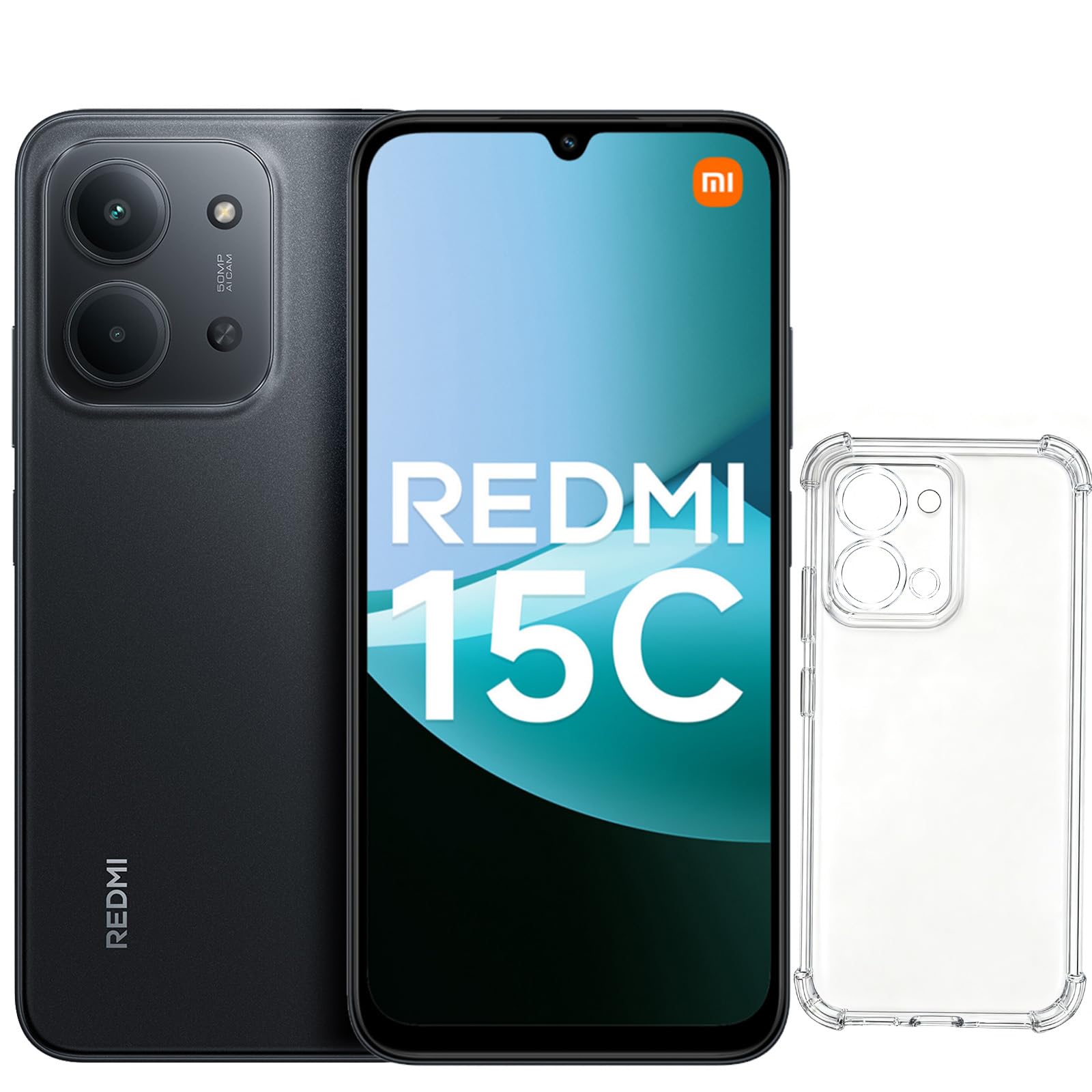 XIAOMI Redmi 15C 4+256GB Smartphone, Display 6.9" HD+ 120Hz, Batteria 6000mAh, Fotocamera 50MP, Processore Octa-Core, Senza Caricatore-Nero mezzanotte, Include Custodia Protettiva