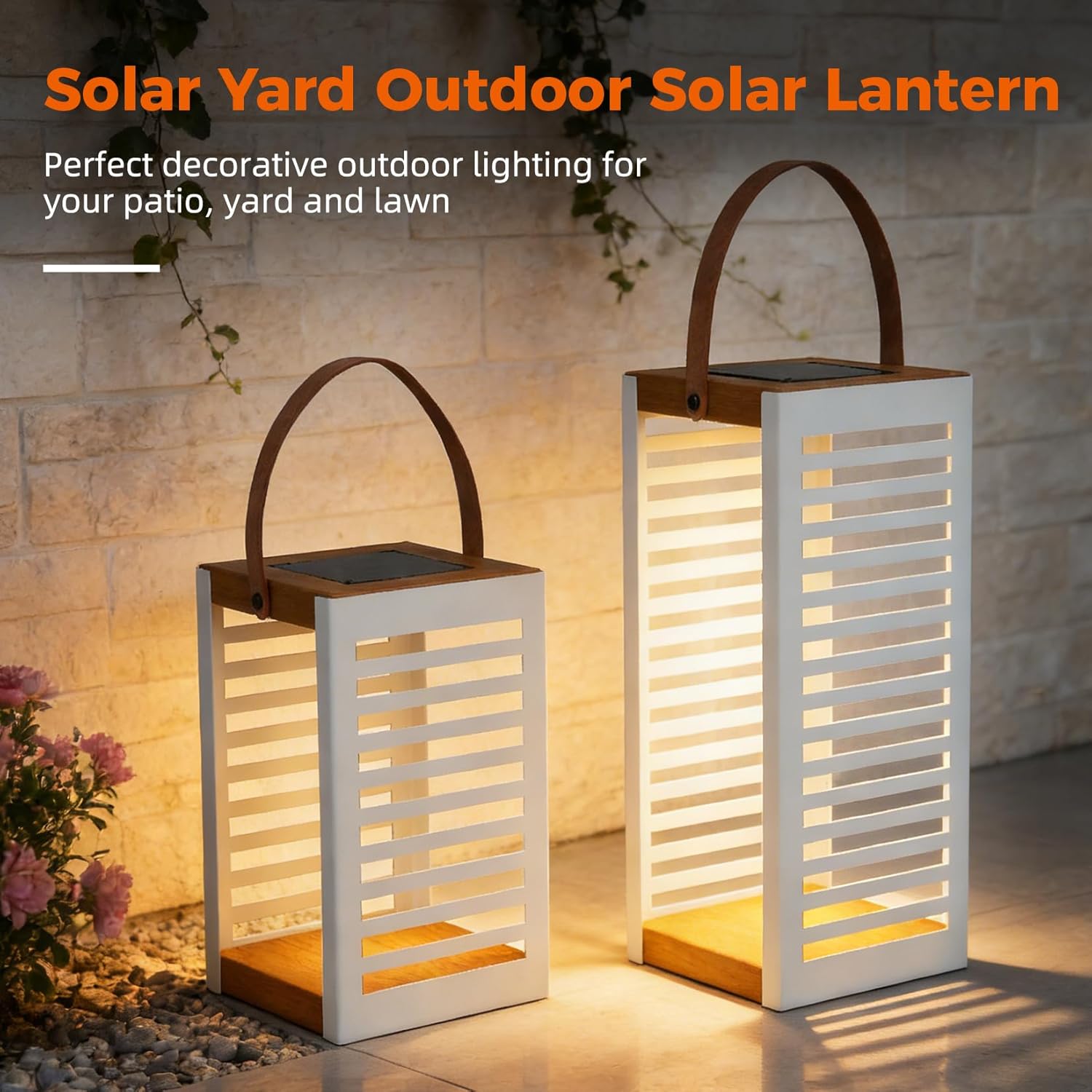 Solar Yard Modern Solar Outdoor Floor Lamp, Waterproof Metal Patio Light with Warm Ambient Glow, Cordless Standing Lantern for Backyard, Porch & Poolside Decor, Large & Small White