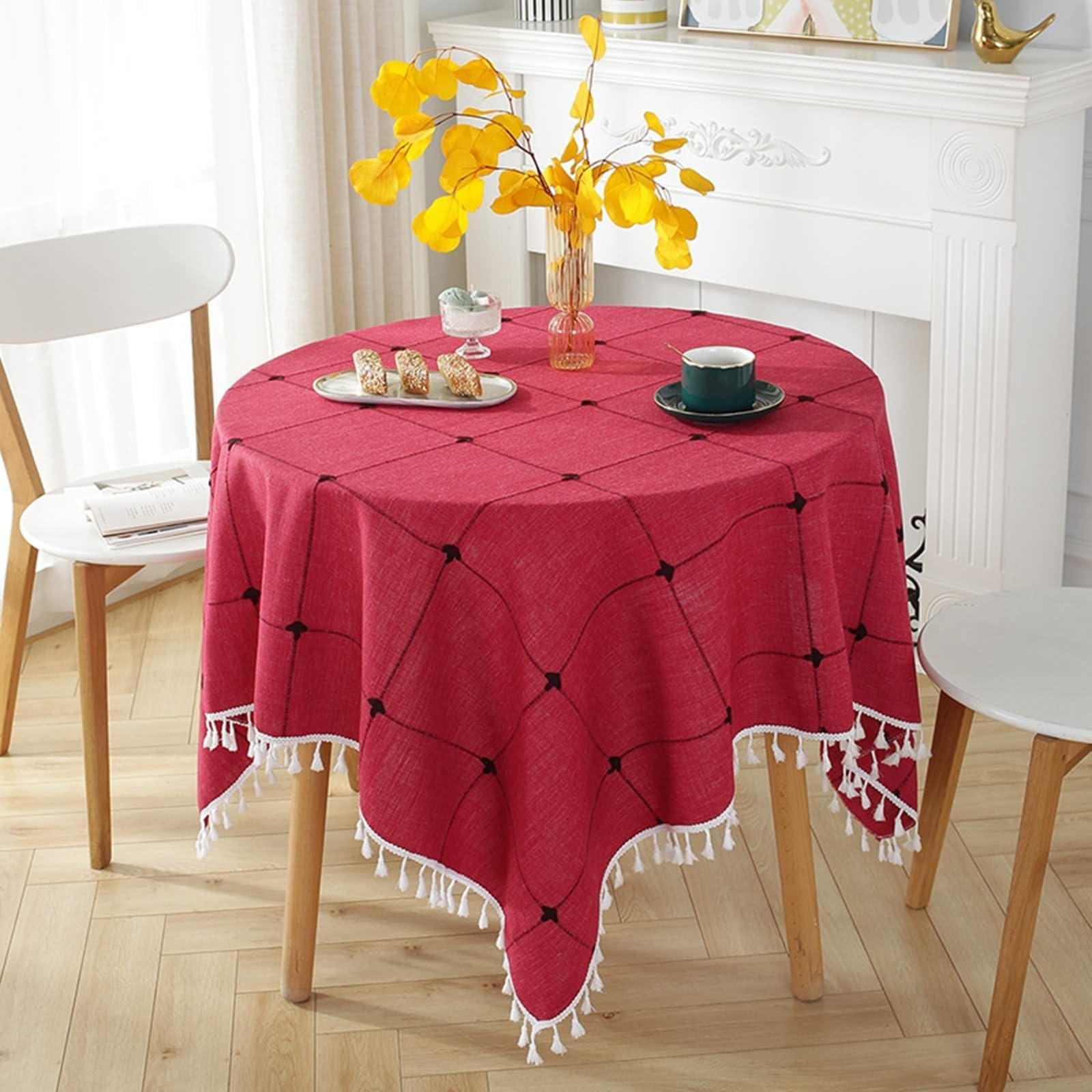 Nappe mariage champetre ronde 280 cm anti tache avec broderies chic